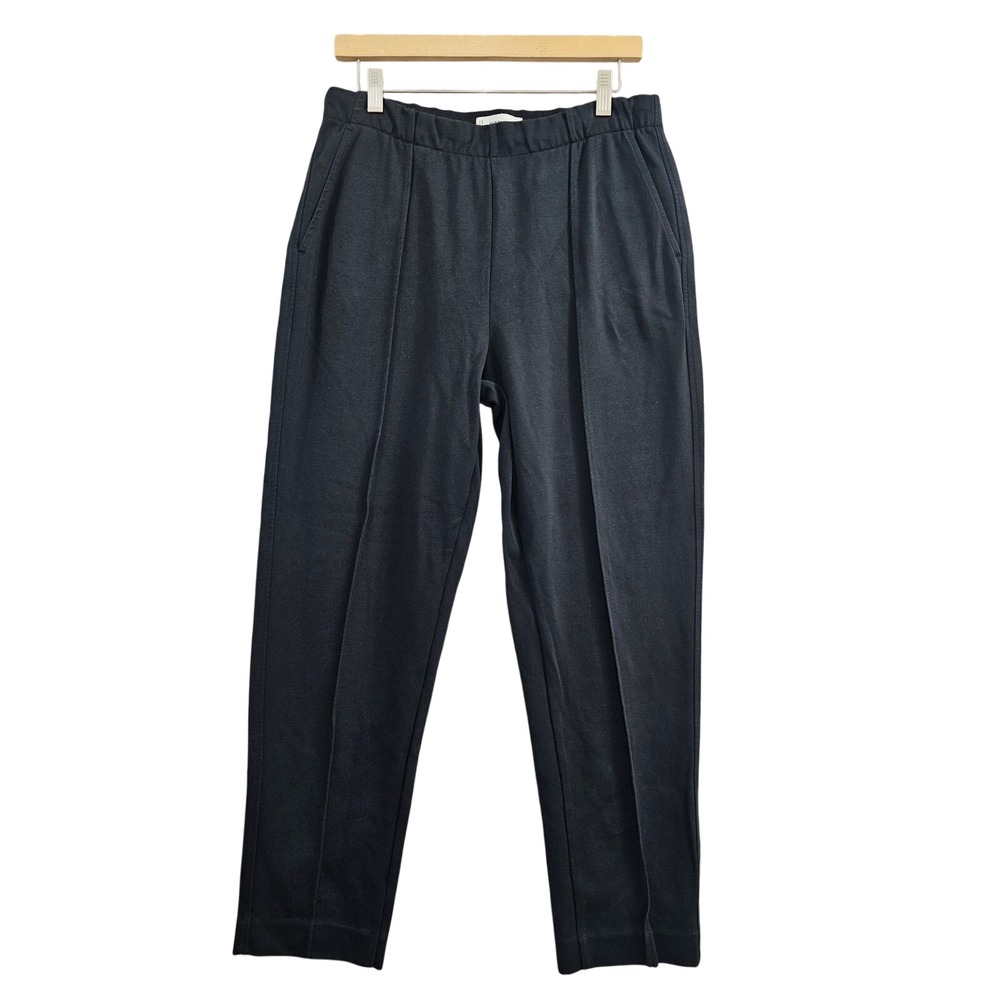 Everlane Dream Pant Women L Black Organic Cotton Pintuck Tapered Elastic Waist